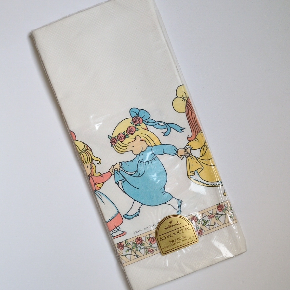 Vintage 1969 Hallmark Floral Dancing Friends Party Tablecloth Joan Walsh Angulnd